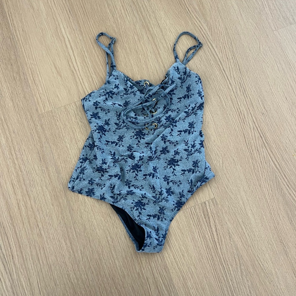 Beach Riot Blue Botanical One Piece Swimsuit